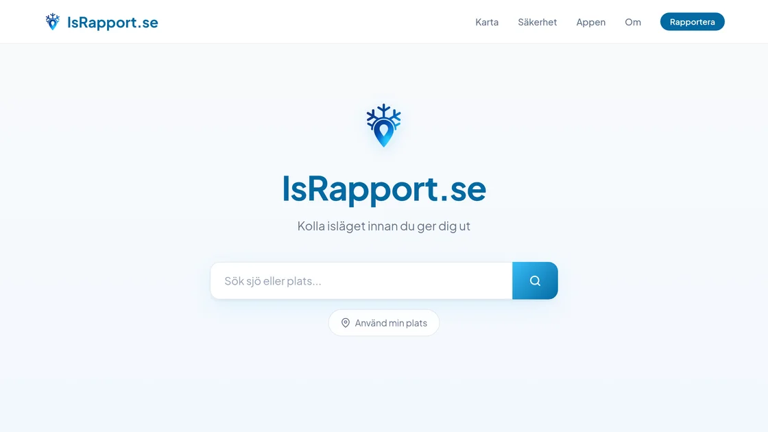 israpport.se: check the ice before you go out, with a search box for a lake or place