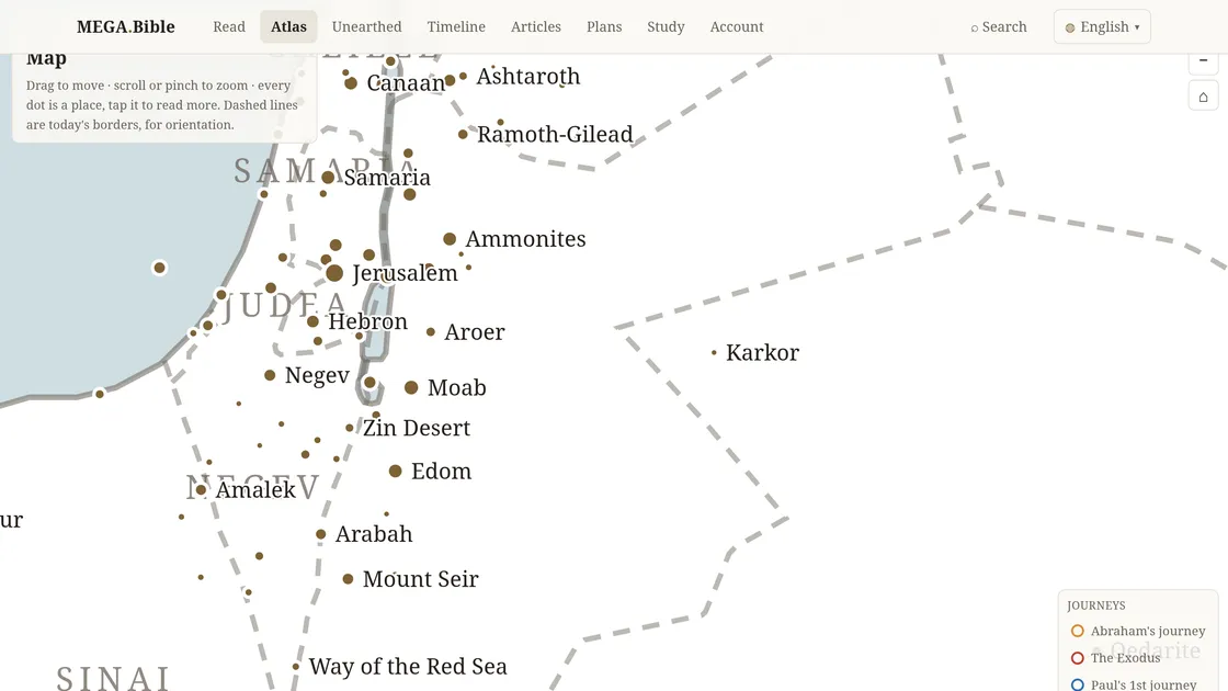 The MEGA.Bible atlas map of the Holy Land