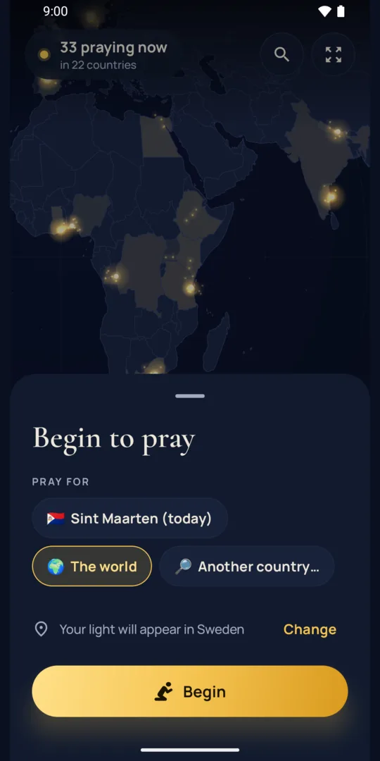 Begin to pray: for today's country, the world, or another country