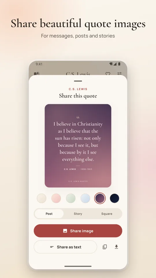 Share beautiful quote images: a quote set as an image, with six styles and three shapes