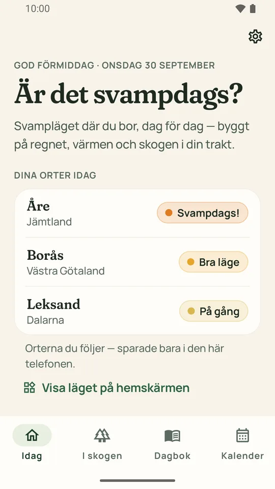 Är det svampdags? The outlook today for the towns you follow: Åre, Borås and Leksand