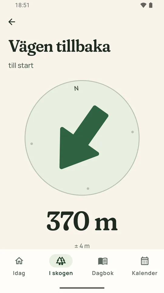 Vägen tillbaka: an arrow and 370 metres back to the start