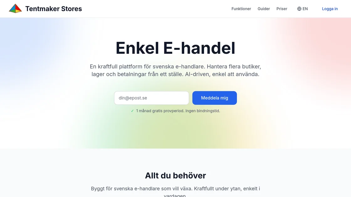 tentmakerstores.com: Enkel E-handel, a powerful platform for Swedish online shops