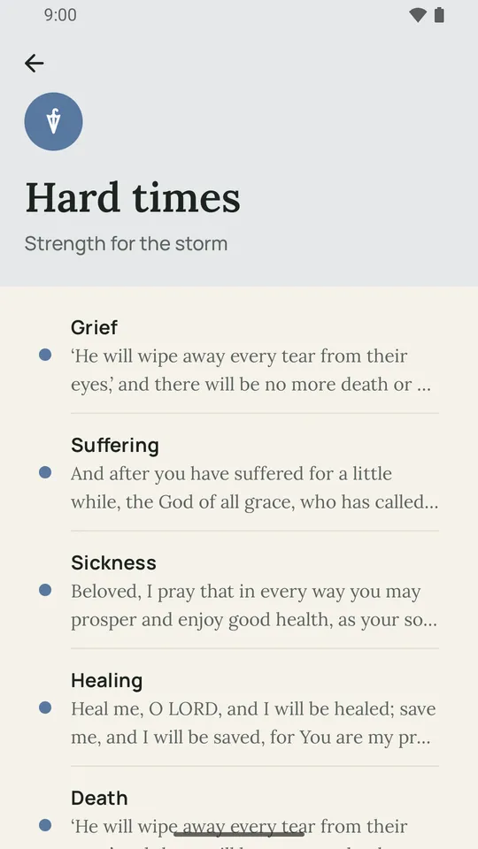 The group Hard times, with topics like grief, suffering and sickness